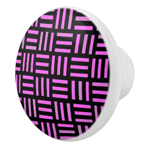 Bouton De Porte En Céramique rose et noir Géométrique