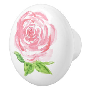 Bouton De Porte En Céramique Rose florale aquarelle décontractée peinte à la ma
