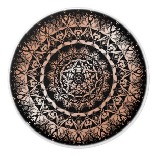 Bouton De Porte En Céramique Rose Gold Black Floral Mandala