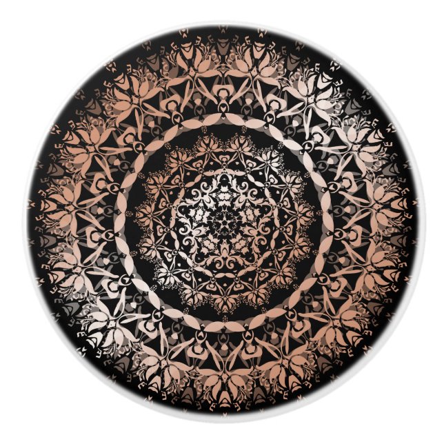 Bouton De Porte En Céramique Rose Gold Black Floral Mandala (Devant)