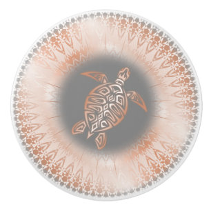 Bouton De Porte En Céramique Rose Gold Grey Turtle Mandala
