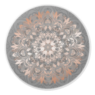 Bouton De Porte En Céramique Rose Gold Gris Floral Mandala