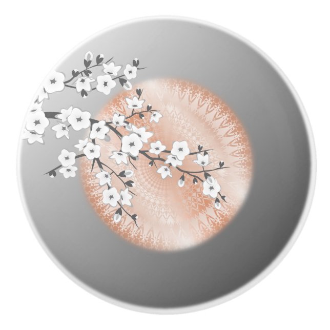 Bouton De Porte En Céramique Rose Gold Mandala Gris Cerise Blossom Floral (Devant)