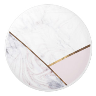 Bouton De Porte En Céramique Rose Gold Marbré Tourbillonnant & Bronze Glamour R