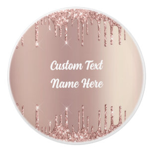 Bouton De Porte En Céramique Rose Gold Parties scintillant Nom de texte personn