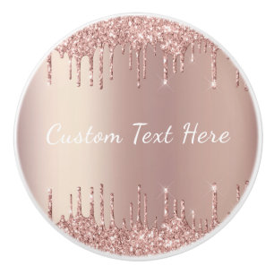Bouton De Porte En Céramique Rose Gold Parties scintillant Nom de texte personn