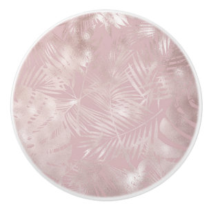 Bouton De Porte En Céramique Rose Gold Pink Botanique Feuilles de Palmier Tropi