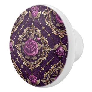 Bouton De Porte En Céramique Rose Gold Violet Royal Accent de défilement Vintag