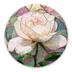 Bouton De Porte En Céramique Rose Lumineuse Faux Verre Teinté Pastel