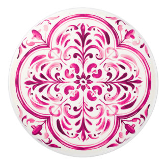 Bouton De Porte En Céramique Rose Majolique