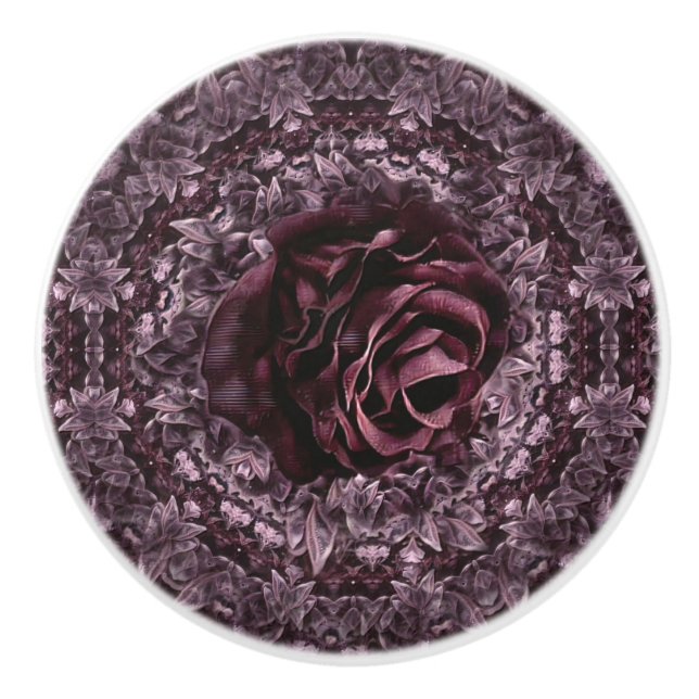 Bouton De Porte En Céramique Rose Mandala (Devant)