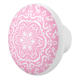 Bouton De Porte En Céramique Rose Mandala
