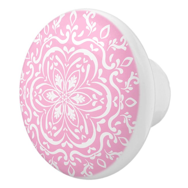 Bouton De Porte En Céramique Rose Mandala (Droite)
