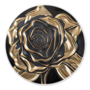 Bouton De Porte En Céramique Rose noir et or de luxe
