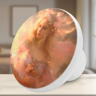 Bouton De Porte En Céramique Rose poilu enchanté
