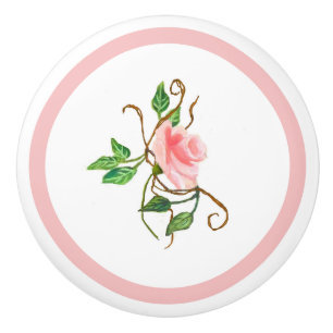 Bouton De Porte En Céramique Rose rose Avec Vins Céramique Tige
