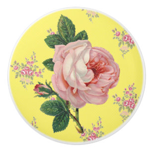 Bouton De Porte En Céramique Rose rose Vintage motif floral brune céramique
