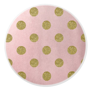 Bouton De Porte En Céramique Rose tendre Paillettes or Glamour Points chic