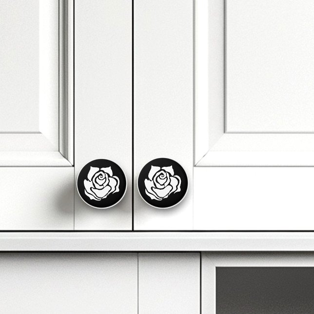 Bouton De Porte En Céramique Rose tribal noir blanc (Créateur téléchargé)