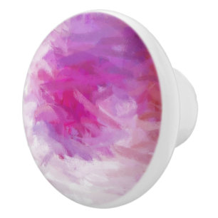 Bouton De Porte En Céramique Rose violet blanc Art Abstrait