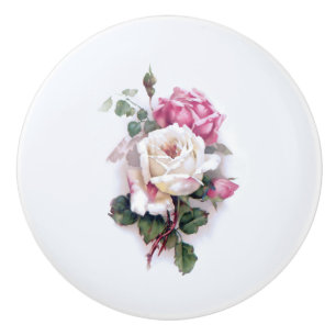 Bouton De Porte En Céramique Roses blanches/roses roses - Arrière - plan blanc