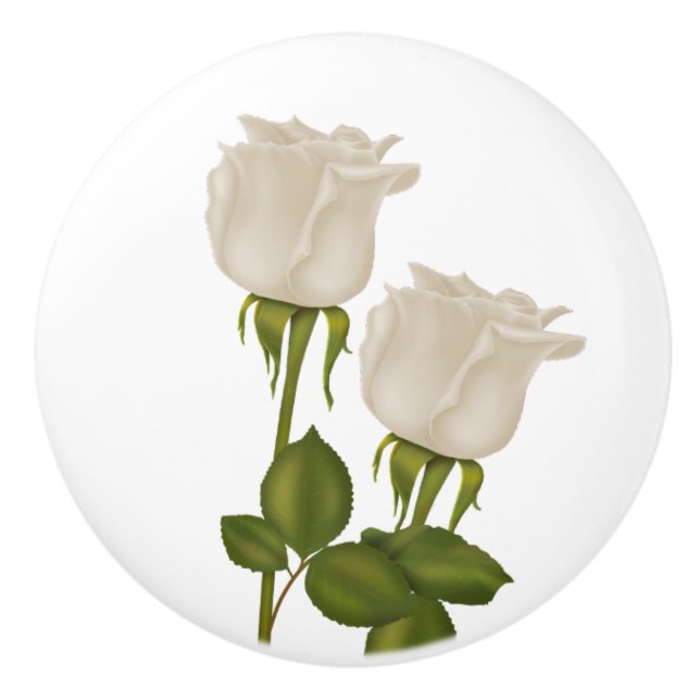 Bouton De Porte En Céramique Roses blancs (Devant)