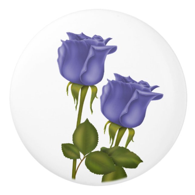 Bouton De Porte En Céramique Roses d'indigo (Devant)