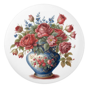 Bouton De Porte En Céramique Roses élégants dans Vase