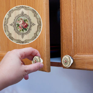 Bouton De Porte En Céramique Roses encadrées victoriennes