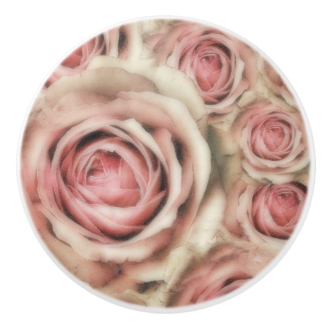 Bouton De Porte En Céramique Roses roses élégantes shabby chic floral farmhouse (Devant)