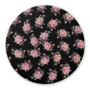 Bouton De Porte En Céramique Roses roses motif floral foncé shabby chic