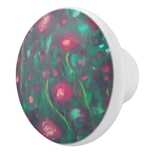 Bouton De Porte En Céramique Roses rouges Abstraites (Droite)