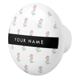Bouton De Porte En Céramique Roses Rouges, Motif De Roses, Votre Nom