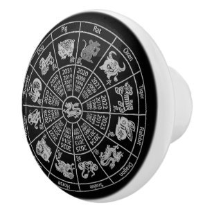 Bouton De Porte En Céramique Roue Zodiac de l'horoscope chinois