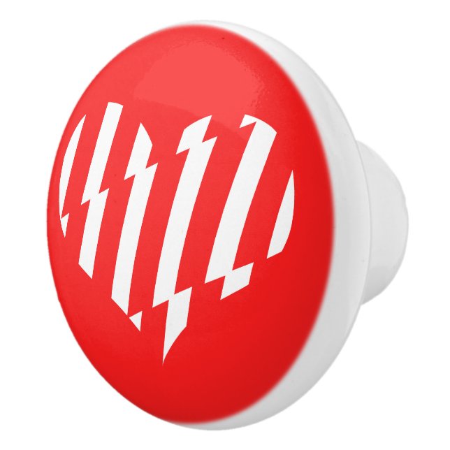 Bouton De Porte En Céramique Rouge Abstrait n Blancs Valentine Coeur (Droite)