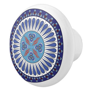 Bouton De Porte En Céramique Rouge & Bleu Ottoman Turc Iznik Cintemani