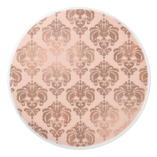 Bouton De Porte En Céramique Rouge doré rose Blush Damassé Moderne Glamour