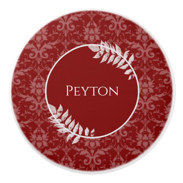 Bouton De Porte En Céramique Rouge Elegant Damask Ceramic Personnalisé Knob (Devant)