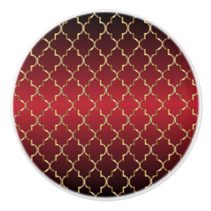 Bouton De Porte En Céramique Rouge-foncé riche et or Quatrefoil