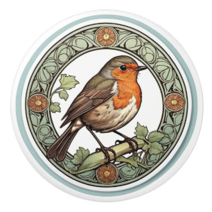 Bouton De Porte En Céramique Rouge-gorge européen Art nouveau