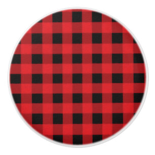 Bouton De Porte En Céramique Rouge Noir Buffalo Carreaux Plaid Campagne Rustiqu
