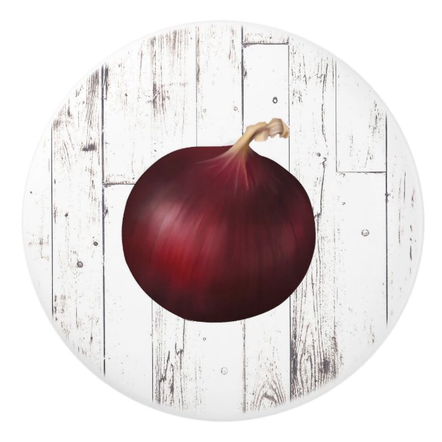 Bouton De Porte En Céramique Rouge Onion Blanc Bois rustique Ferme Cuisine (Devant)