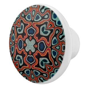 Bouton De Porte En Céramique Rouge Orange noir Turquoise Bleu Ethnic Tribe Art