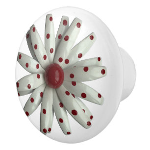 Bouton De Porte En Céramique Rouge Polka Dot Blanc Fun Hippie Daisy Flower Flor
