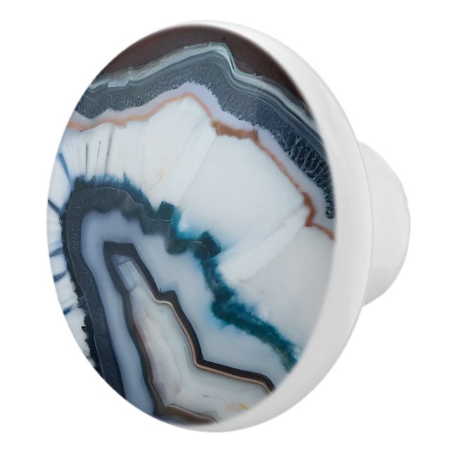 Bouton De Porte En Céramique Rouge Terracotta Blanc Noir Bleu Géode Agate (Droite)