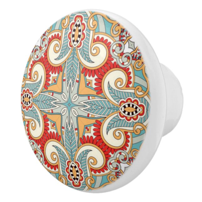 Bouton De Porte En Céramique Rouge Turquoise gris bleu soleil jaune kaléidoscop (Droite)
