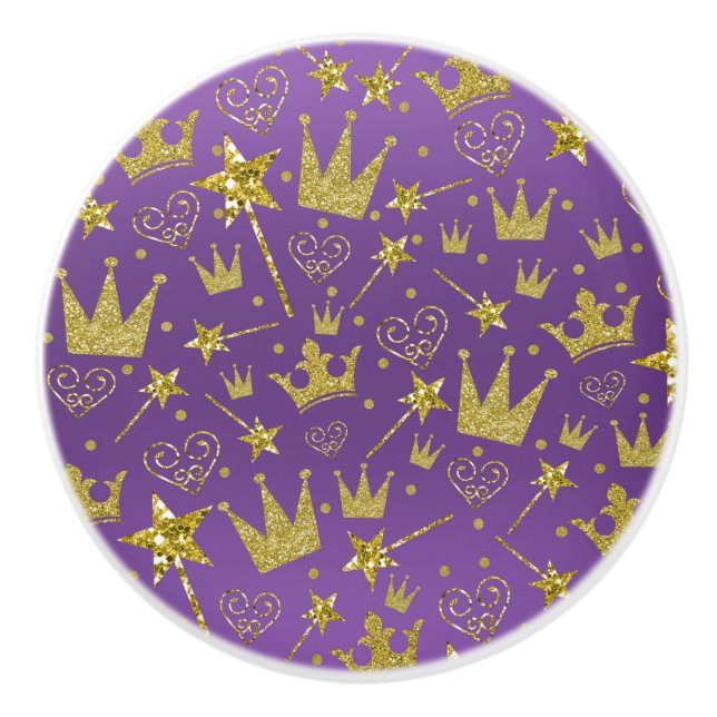 Bouton De Porte En Céramique Royal Purple & Gold Parties scintillant Girls Prin (Devant)