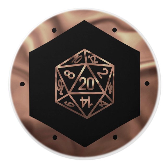 Bouton De Porte En Céramique RPG Crit AF | Rosegold Tabletop Roleplayer Dice (Devant)
