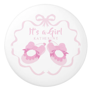 Bouton De Porte En Céramique Ruban à Nœud C'est une Fille Rose