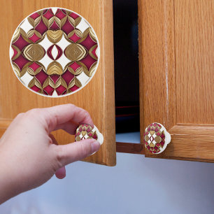 Bouton De Porte En Céramique Rubis Or et Blanc